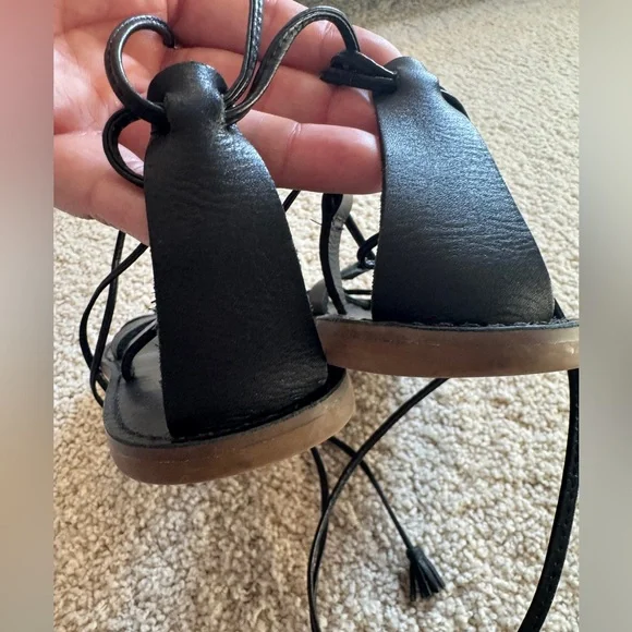 10 Madewell black strappy sandals lace up - Picture 3 of 8